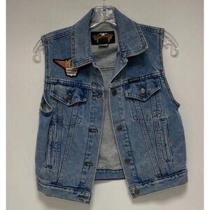Vintage Women's Harley Davidson Denim Vest‎ Size XS Ladies Sleeveless